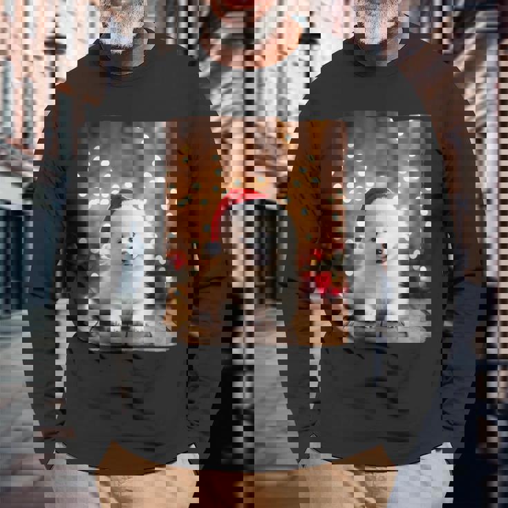 かわいい子犬の動物のクリスマス–サモエド犬のグラフィック 長袖Tシャツ 高齢者への贈り物