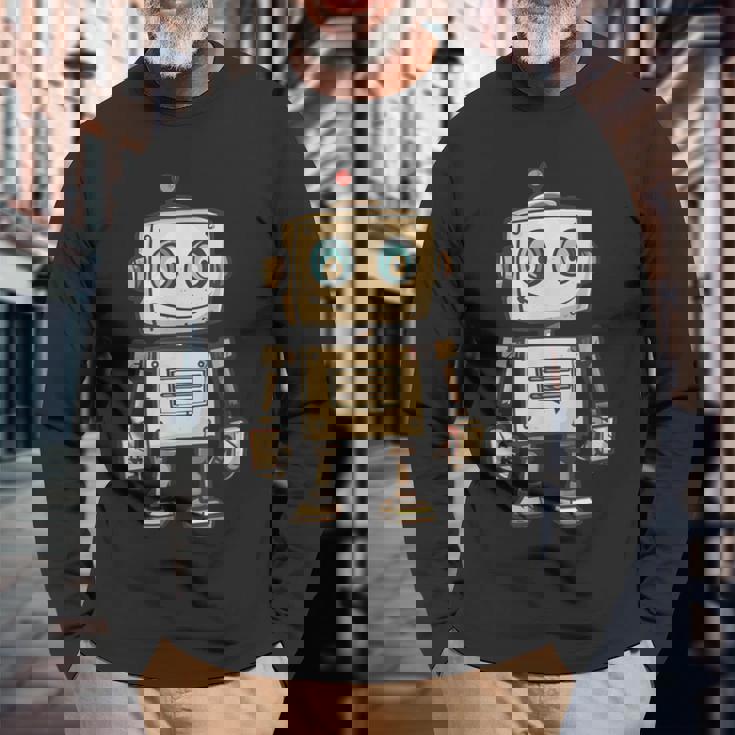 かわいい小さなロボット、ビンテージキッズロボット 長袖Tシャツ 高齢者への贈り物