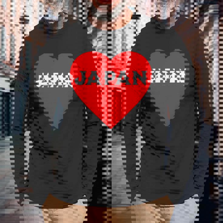 かわいい日本の国旗 ハートjapan 日本応援 ワンポイント 長袖Tシャツ 高齢者への贈り物