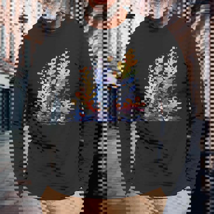 かわいい水彩 ウミウシの昆布の葉 羊 海洋の葉 ナメクジ 長袖Tシャツ 高齢者への贈り物