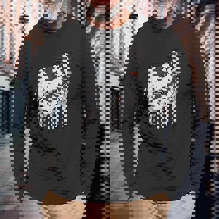 かわいい牛の絵 牛のアート 子牛 牛 母牛 長袖Tシャツ 高齢者への贈り物