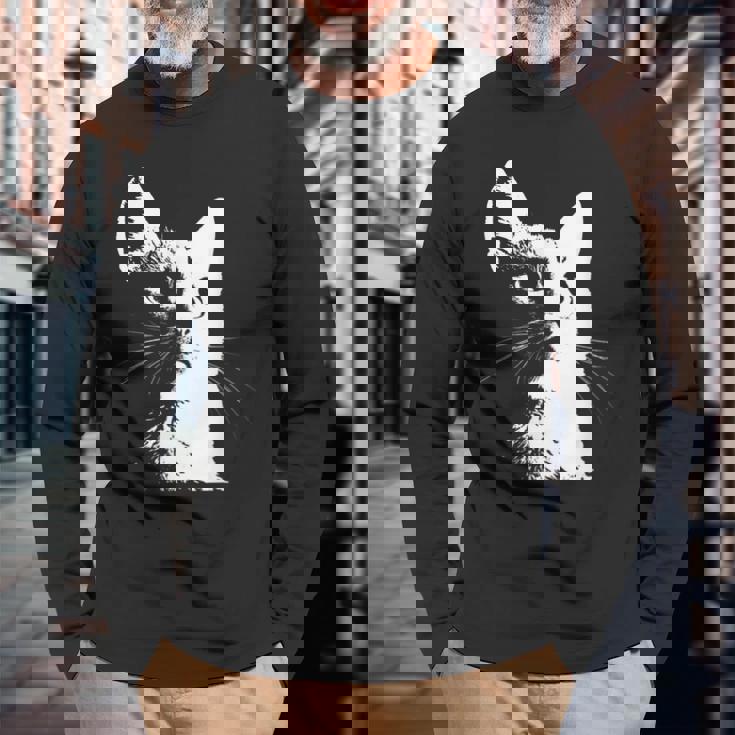 かわいい猫のポートレートデザイン。 長袖Tシャツ 高齢者への贈り物