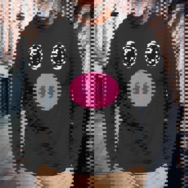 かわいい豚の顔 ピンクの鼻 面白い動物愛好家コスチューム 長袖Tシャツ 高齢者への贈り物