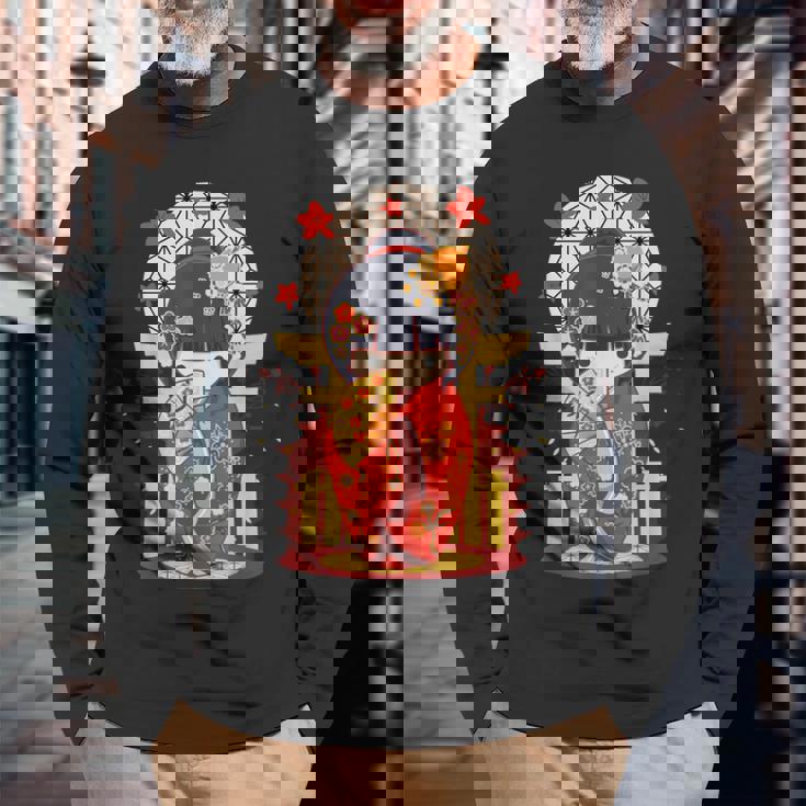 こけし 人形 シャツ 和装 赤 日本運 福 長袖Tシャツ 高齢者への贈り物