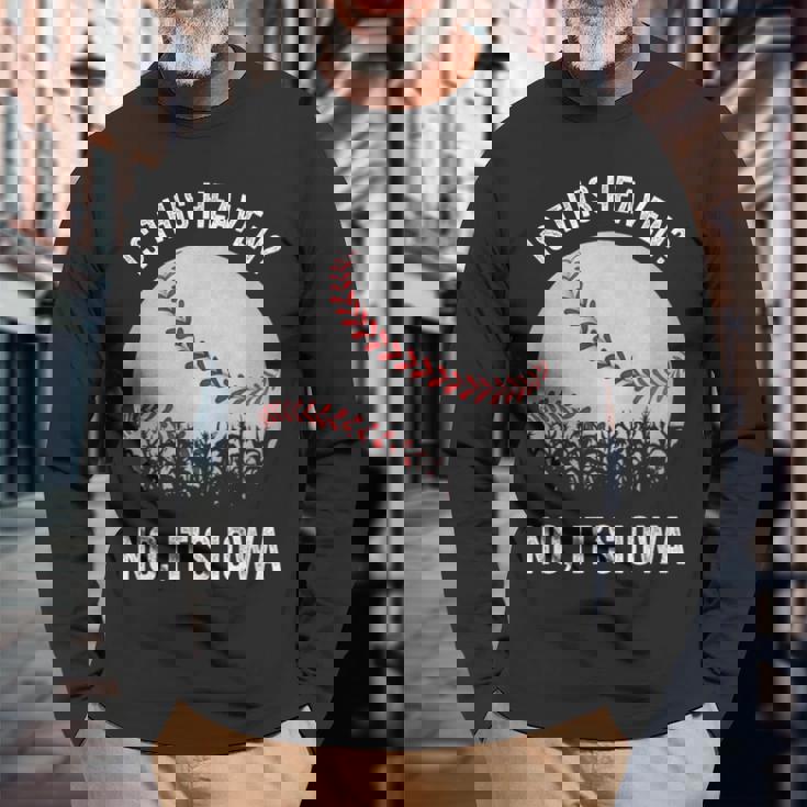 ここは天国か？アイオワ・ビンテージ・ベースボール・コーン・フィールズ 長袖Tシャツ 高齢者への贈り物