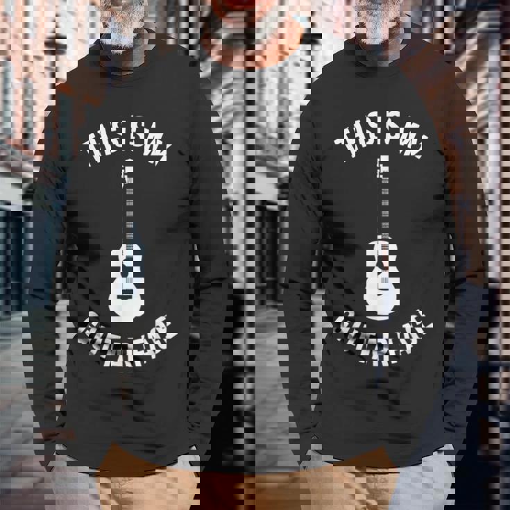 これは私のギターフェイスです ミュージシャン ギタリスト アコースティックギター 長袖Tシャツ 高齢者への贈り物