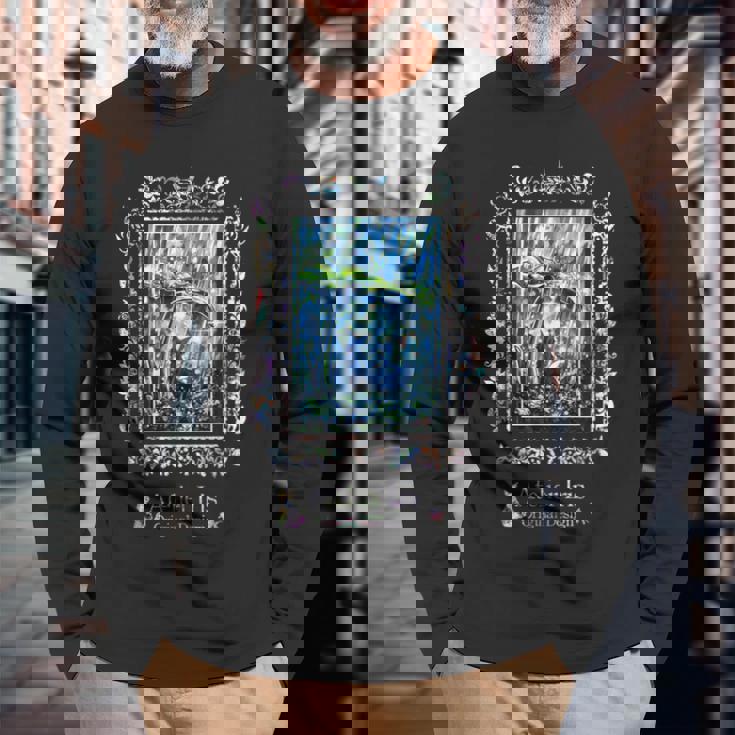 じっと雨宿り 猫 雨 長袖Tシャツ 高齢者への贈り物