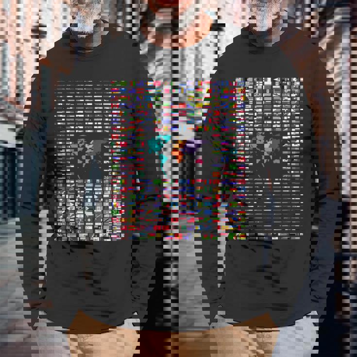 すべての国 世界の国旗 287 国旗 国際 長袖Tシャツ 高齢者への贈り物