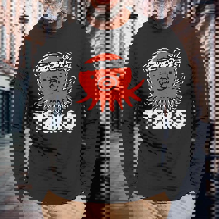 たこ たこ焼き 蛸 Tako タコ イラスト おもしろ かわいい 簡単 かっこいい 剥がれ風 デザイン 長袖Tシャツ 高齢者への贈り物