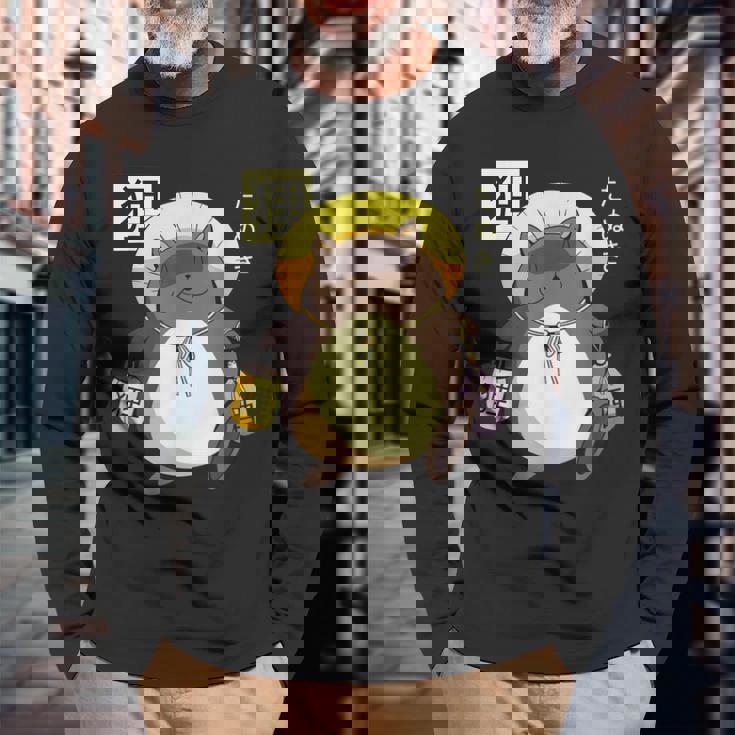 たぬき 妖怪 クリーチャー 日本語 長袖Tシャツ 高齢者への贈り物