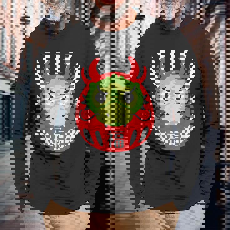 だるま、Daruma Year Of The Dragon、辰年、だるま 長袖Tシャツ 高齢者への贈り物