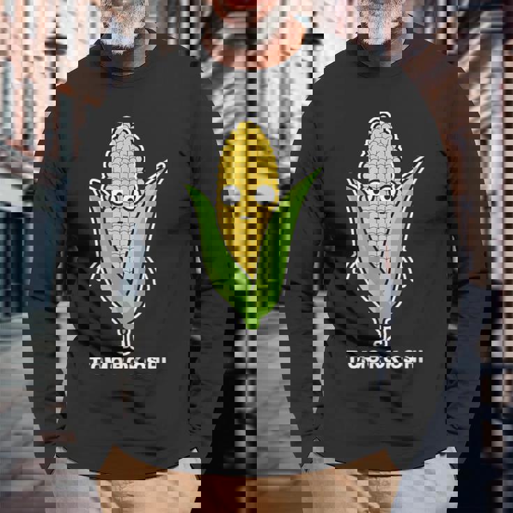 とうもろこし 顔 イラスト かわいい おもしろ 面白い 簡単 シンプル ゆるい 野菜 長袖Tシャツ 高齢者への贈り物