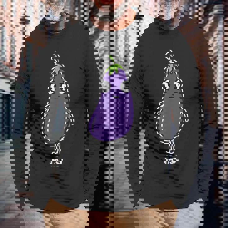 なす ナス 顔 イラスト かわいい おもしろ 面白い 簡単 シンプル ゆるい 野菜 長袖Tシャツ 高齢者への贈り物