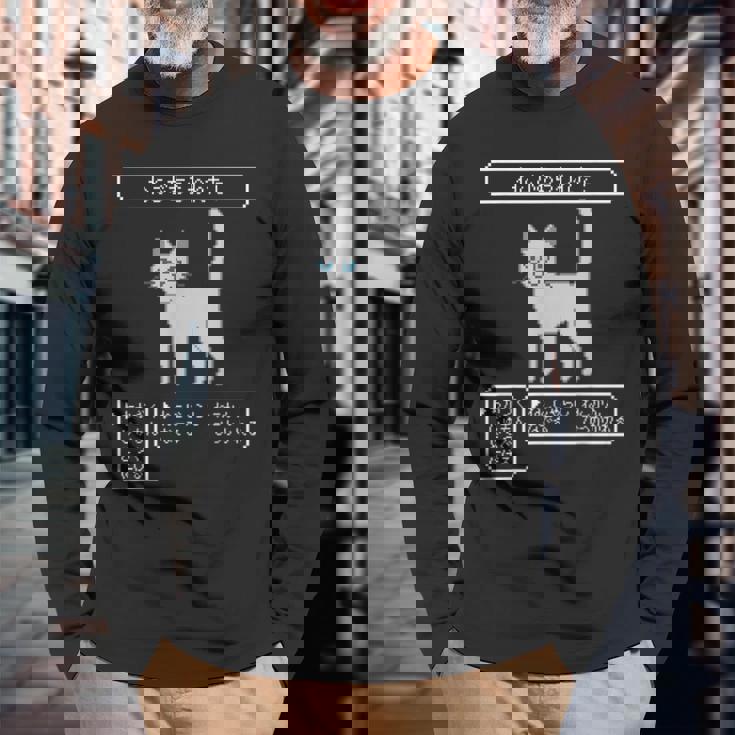 ねこがあらわれた！ 猫好き ゲーム好き ネコ飼い ネコママ 猫ママ ネコパパ 猫パパ Rpg ゲーム 猫 ねこ ネコ 長袖Tシャツ 高齢者への贈り物