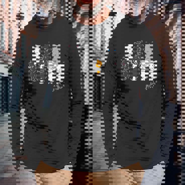 ねこさん『ウチノネコドコ』ハチワレ 黒猫 三毛猫 白猫 Neko【どうぶつフレンズ】フキゲンネコ 猫 動物 イラスト 長袖Tシャツ 高齢者への贈り物