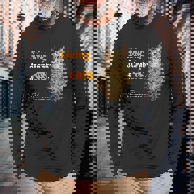 ねこのために生きてる 猫 かわいい キジトラ猫 Cat 長袖Tシャツ 高齢者への贈り物