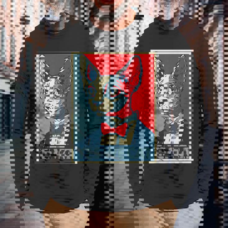 はい、私たちは面白い猫を社長として猫好きの猫好きの猫ルール面白い 長袖Tシャツ 高齢者への贈り物