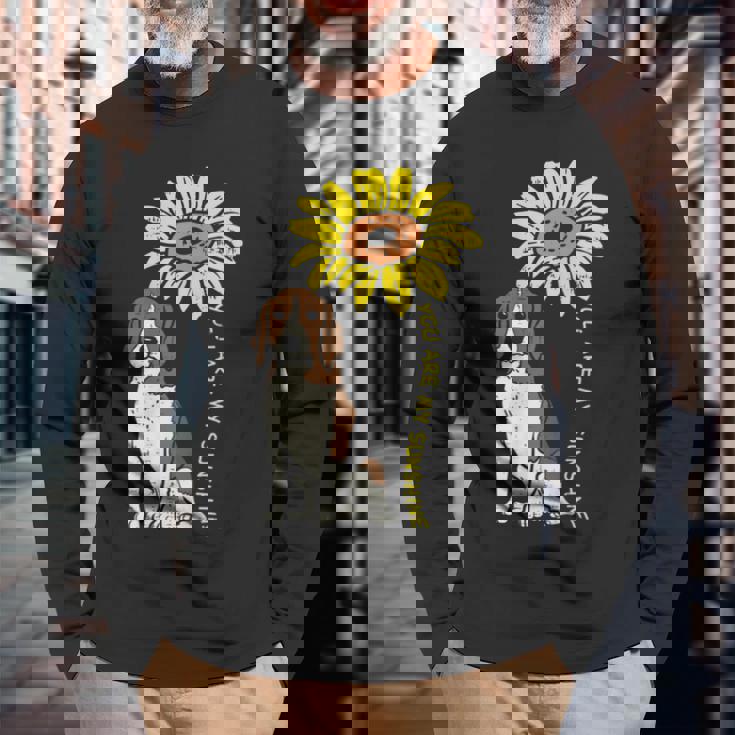 ひまわり サンシャイン ビーグル 動物 ペット ハウンド 犬 恋人 ギフト 長袖Tシャツ 高齢者への贈り物