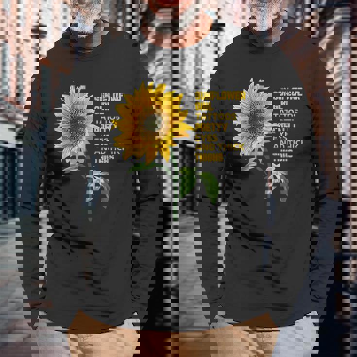 ひまわりガール タトゥー かわいい目 太腿 長袖Tシャツ 高齢者への贈り物