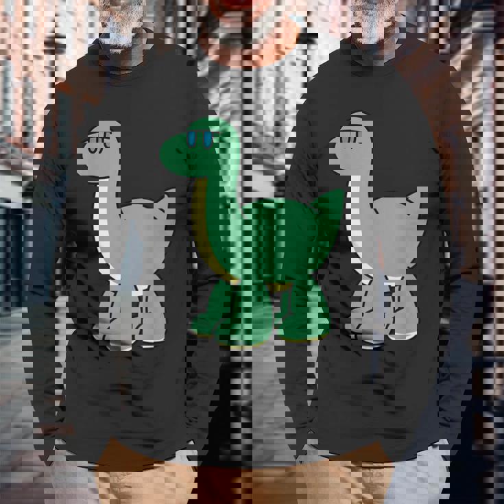 ゆるい恐竜のキャラクターイラスト_ブラキオサウルス 長袖Tシャツ 高齢者への贈り物