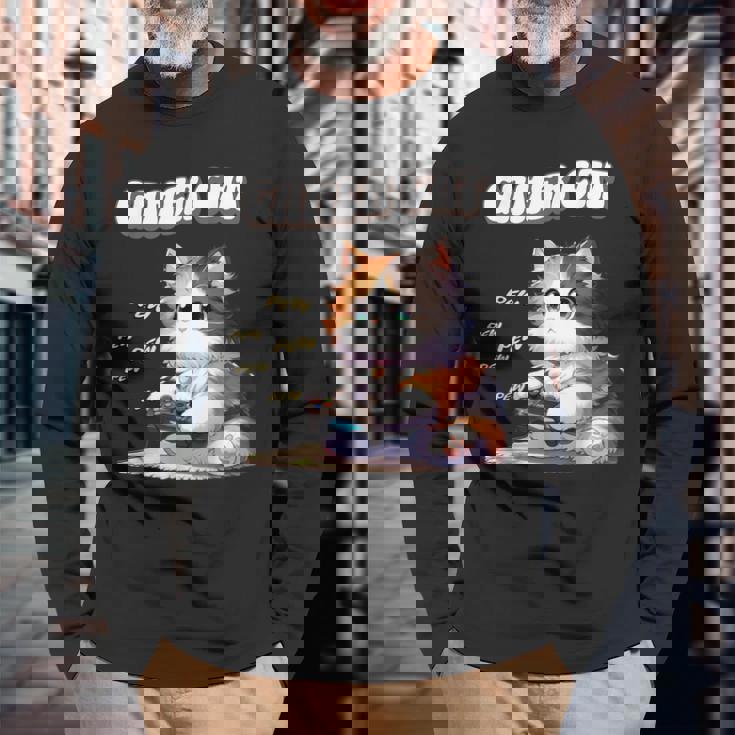 わがままゲーマー猫 ゲーム好き かわいい おもしろ マンガ アニメ オタク 長袖Tシャツ 高齢者への贈り物