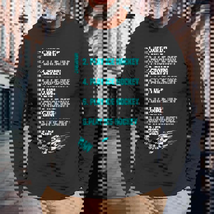 アイスホッケーデー 面白い アイスホッケー 長袖Tシャツ 高齢者への贈り物