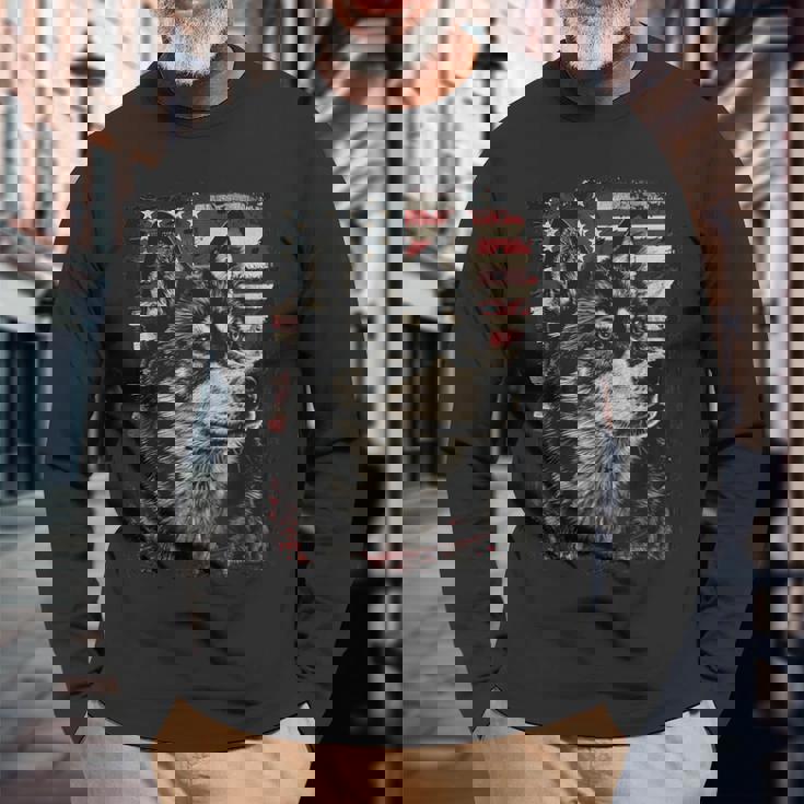 アイヌ犬 アメリカ国旗 長袖Tシャツ 高齢者への贈り物