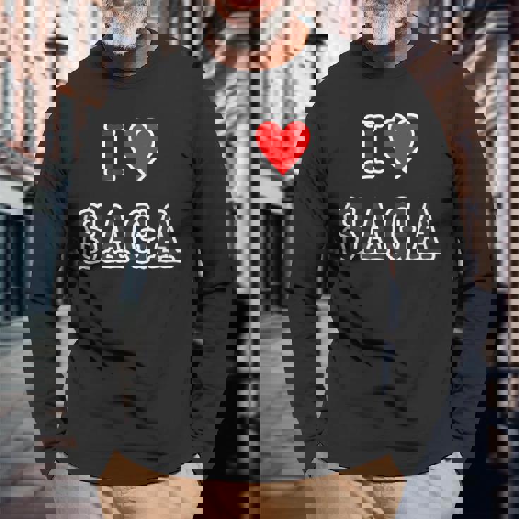 アイラブ・Saga 佐賀（I Love ハート）【47都道府県】ジモt ティ 地元 旅行 グッズ お土産 面白 長袖Tシャツ 高齢者への贈り物