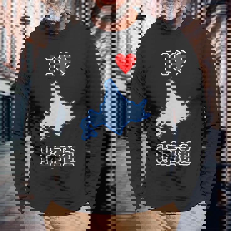 アイラブ・北海道（I Love ハート）地図【47都道府県】ジモtティ Jimo-T 地元愛 お土産 面白 長袖Tシャツ 高齢者への贈り物