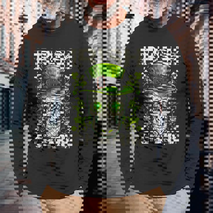 アイリッシュ・チャーム・シュガー・スカル・セント・パトリックス・デイ・アウトフィット 長袖Tシャツ 高齢者への贈り物