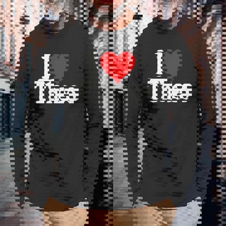 アイ・ラヴ・ハート・テオ・セオドア 長袖Tシャツ 高齢者への贈り物