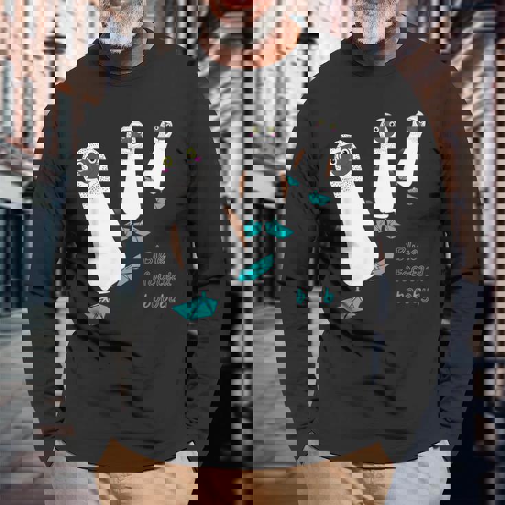 アオアシカツオドリ 鳥 長袖Tシャツ 高齢者への贈り物