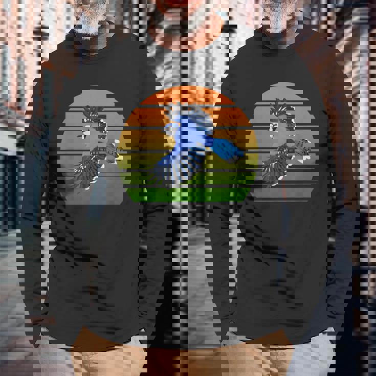 アオカケス 鳥 動物 図 バードウォッチング 贈り物 鳥類学者 生物学者 自然科学 長袖Tシャツ 高齢者への贈り物