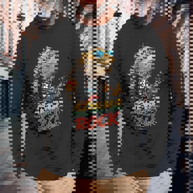 アガマ ロック、フトアゴヒゲトカゲ ロッカー、ギター Pogonaitticeps 長袖Tシャツ 高齢者への贈り物