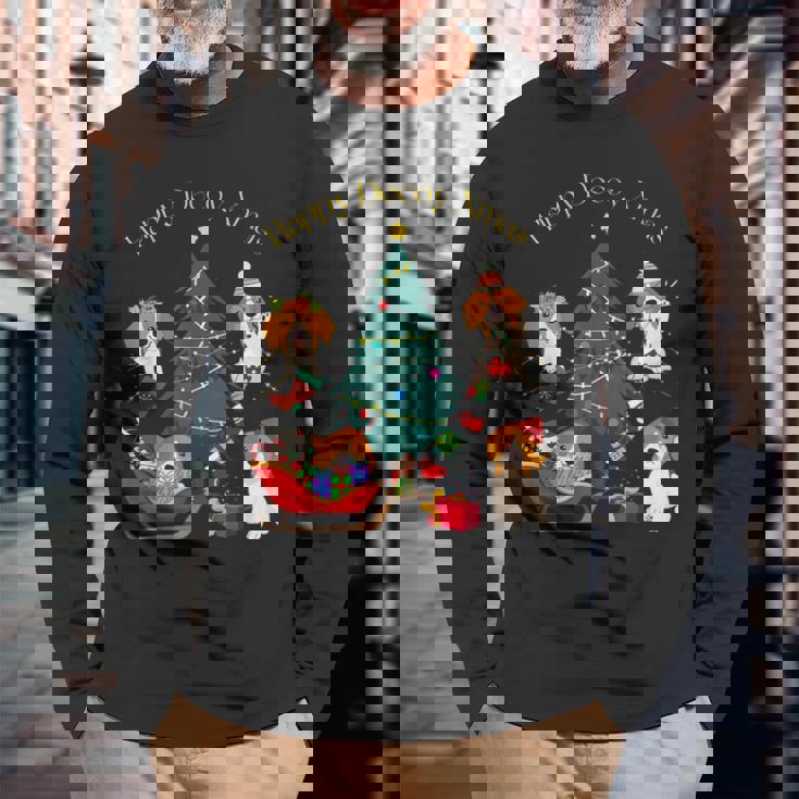 アグリー ハッピーデコピンクリスマス コーイケルホンディエ犬 ダッチデコイスパニエル犬 長袖Tシャツ 高齢者への贈り物