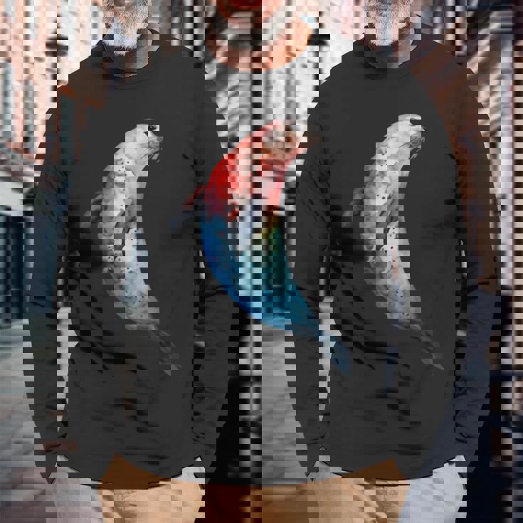 アザラシ アシカ かわいい シール 海 動物 水彩 シール 長袖Tシャツ 高齢者への贈り物