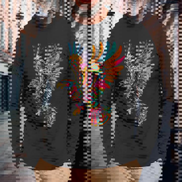 アステカ メキシコ神話 羽をつけた蛇 鷲 マヤ人 長袖Tシャツ 高齢者への贈り物