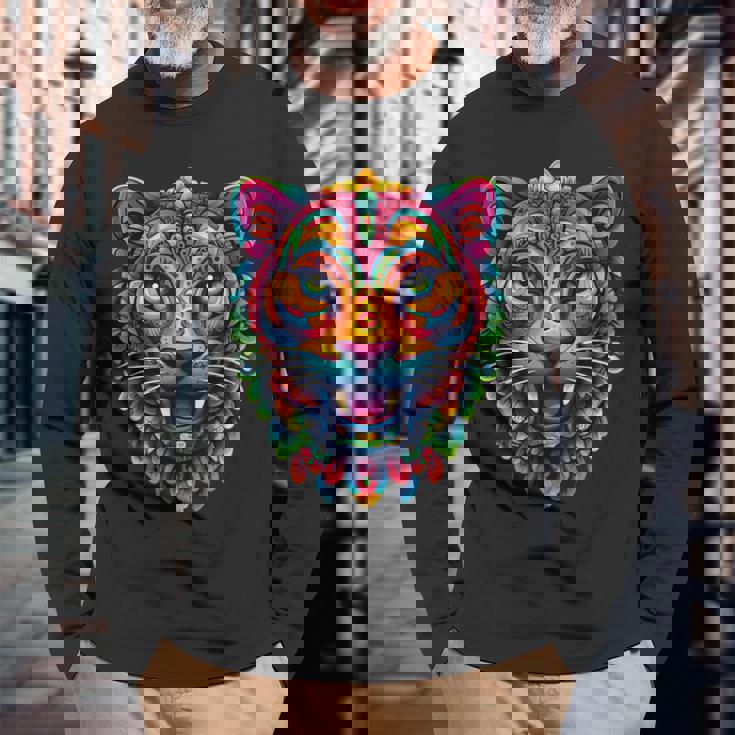 アステカ神 ジャガー ネイティブ メキシカン プライド ケツァルコアトル マヤ人 長袖Tシャツ 高齢者への贈り物