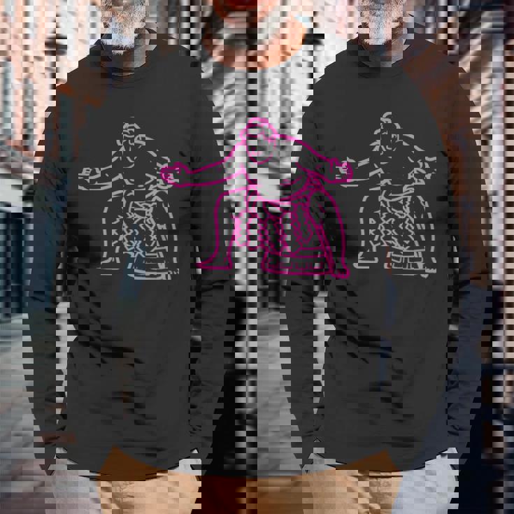 アスレチック相撲インスピレーションシルエット 長袖Tシャツ 高齢者への贈り物