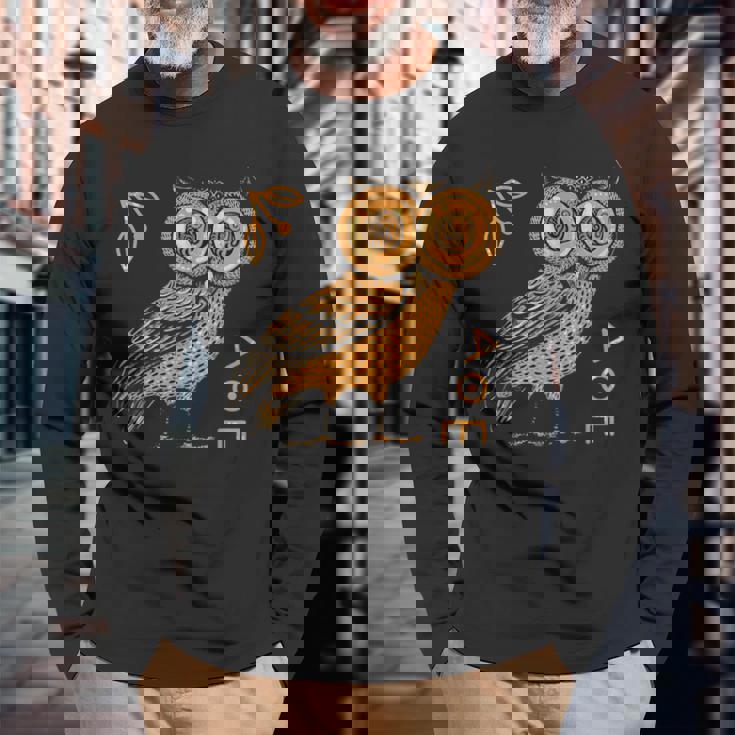 アテナのフクロウ ギリシャ神話 古代ギリシャ 長袖Tシャツ 高齢者への贈り物