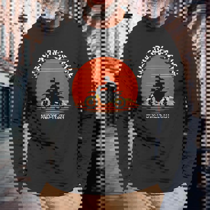 アドベンチャー バイク おもしろ オフロードバイク 人生は冒険だ ツーリング イラスト 長袖Tシャツ 高齢者への贈り物