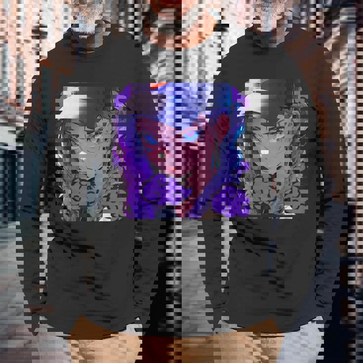 アニバエオタク美少女アニメ少女 紫髪ミステリアス 長袖Tシャツ 高齢者への贈り物