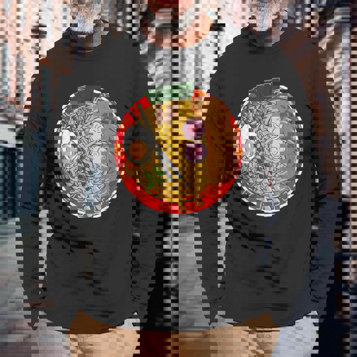 アニメ 和風ラーメン 麺類 食いしん坊ギフト 長袖Tシャツ 高齢者への贈り物