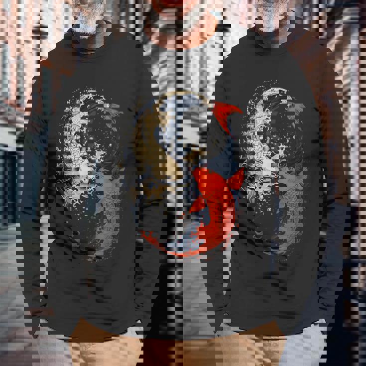 アニメ 日本の鯉 魚 陰陽 アート 長袖Tシャツ 高齢者への贈り物