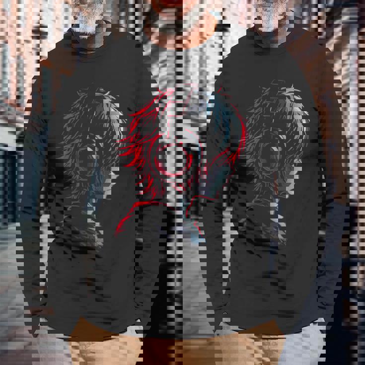 アニメ 漫画 グラフィック ヘッドフォン アートワークアニメ 長袖Tシャツ 高齢者への贈り物