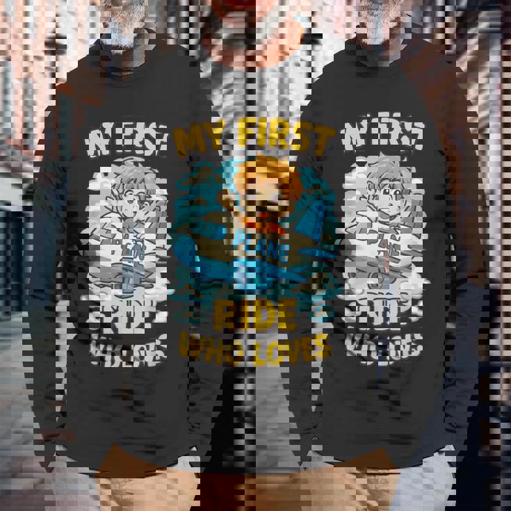 アニメ 飛行機 ライド ファーストクラスの乗客向け 長袖Tシャツ 高齢者への贈り物