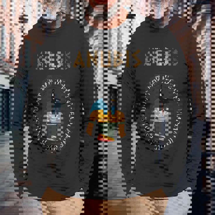 アヌビス 古代エジプトの神 エジプト神話 長袖Tシャツ 高齢者への贈り物