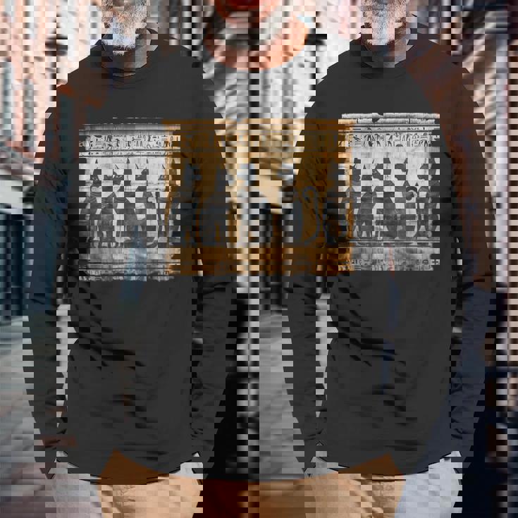 アヌビス 子猫 パピルス スクロール ピラミッド エジプトアート 猫 長袖Tシャツ 高齢者への贈り物