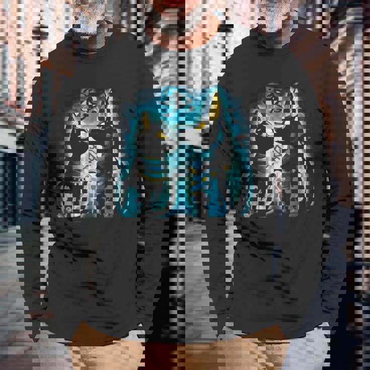 アヌビスとバステト 古代エジプトの死後の世界の神 長袖Tシャツ 高齢者への贈り物