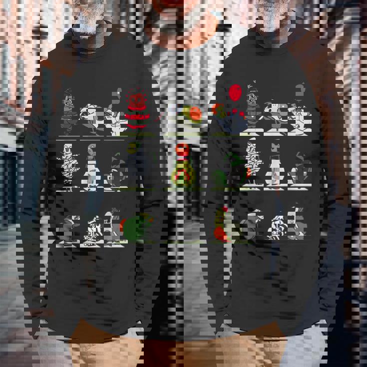 アボカド ヨガ ハロウィン モンスター 長袖Tシャツ 高齢者への贈り物